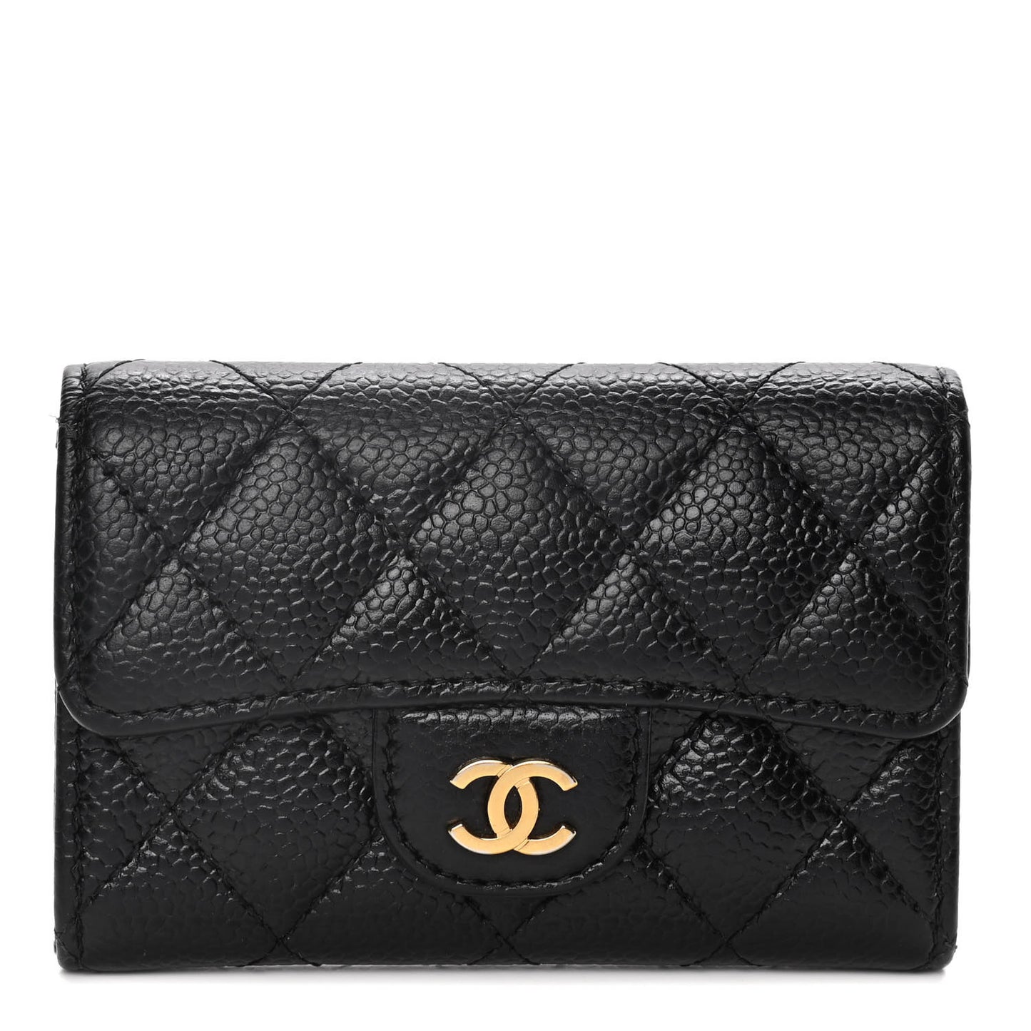 Caviar Quilted Flap Card Holder Black