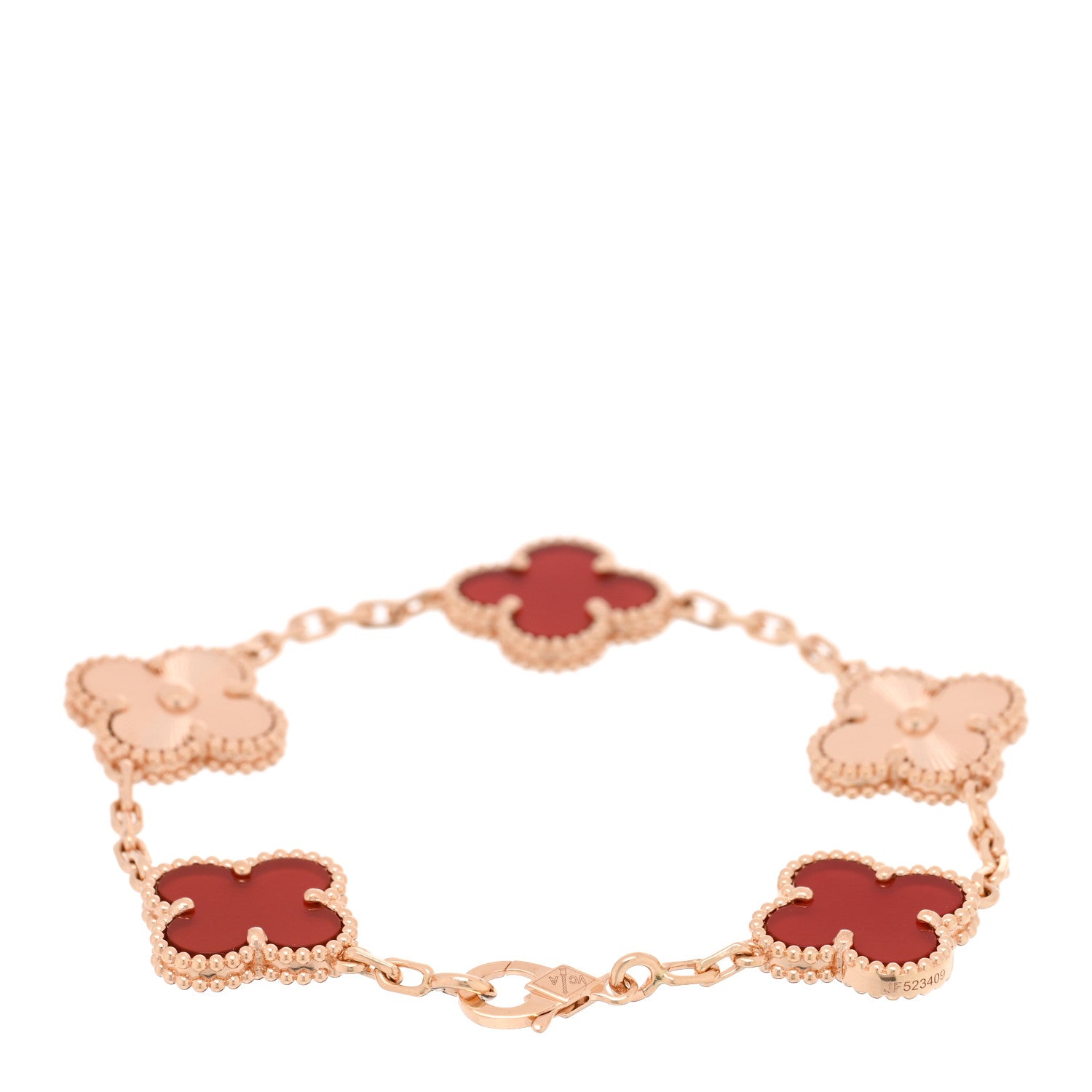Van Cleef & Arpels 18K Rose Gold Carnelian 5 Motifs Guilloche Vintage Alhambra Bracelet 2 of 4