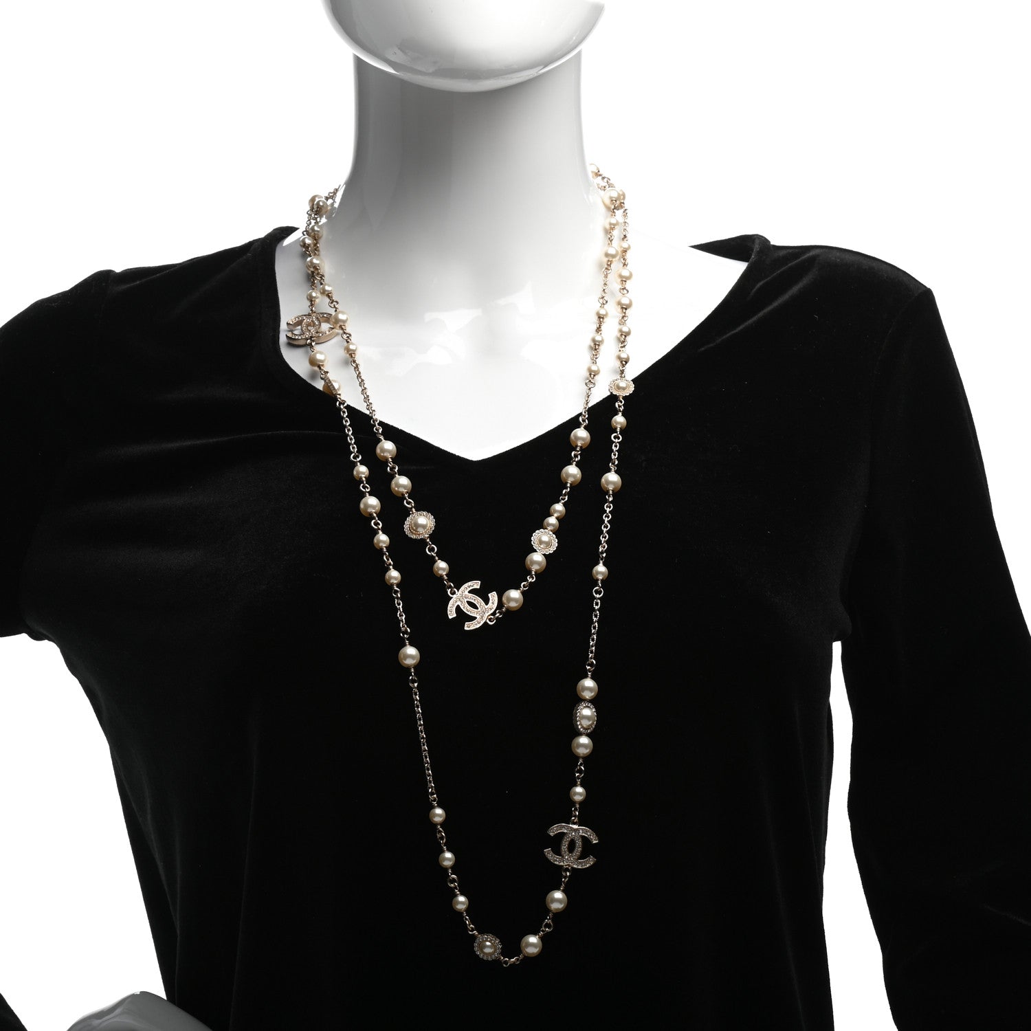 Chanel Crystal Pearl CC Long Necklace Gold 2 of 5