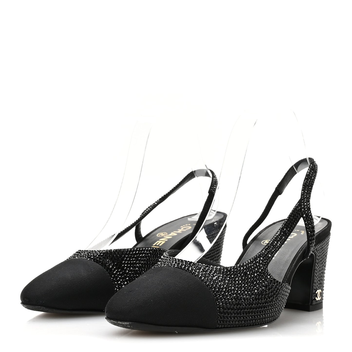 Strass Grosgrain Cap Toe CC Slingback Pumps 39 Black