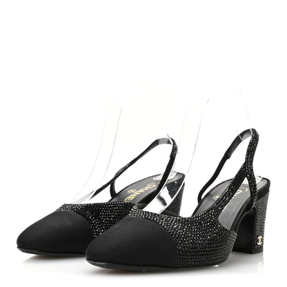 Chanel Strass Grosgrain Cap Toe CC Slingback Pumps 39 Black 4 of 10