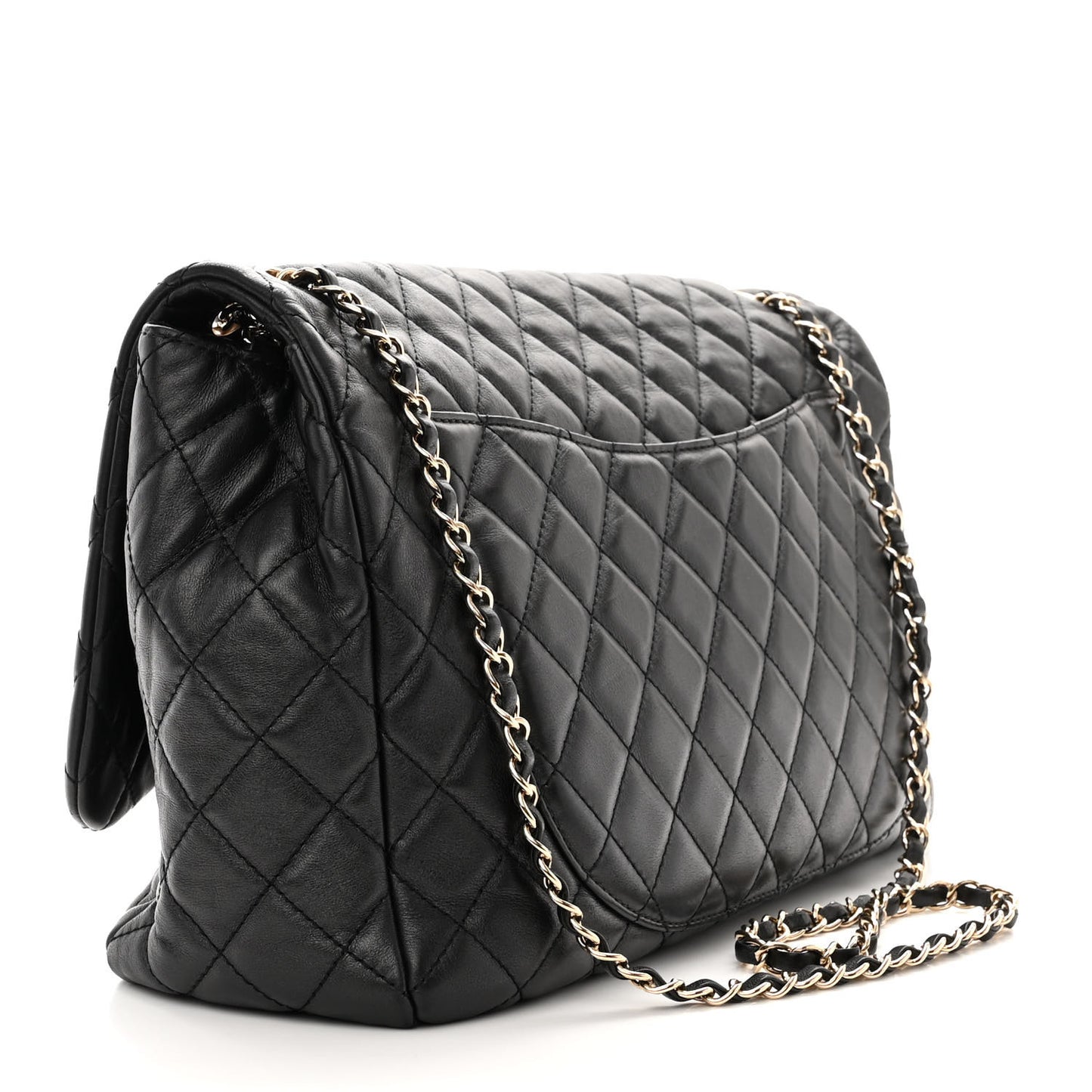 Metallized Calfskin Quilted Small XXL Travel Flap Bag Black