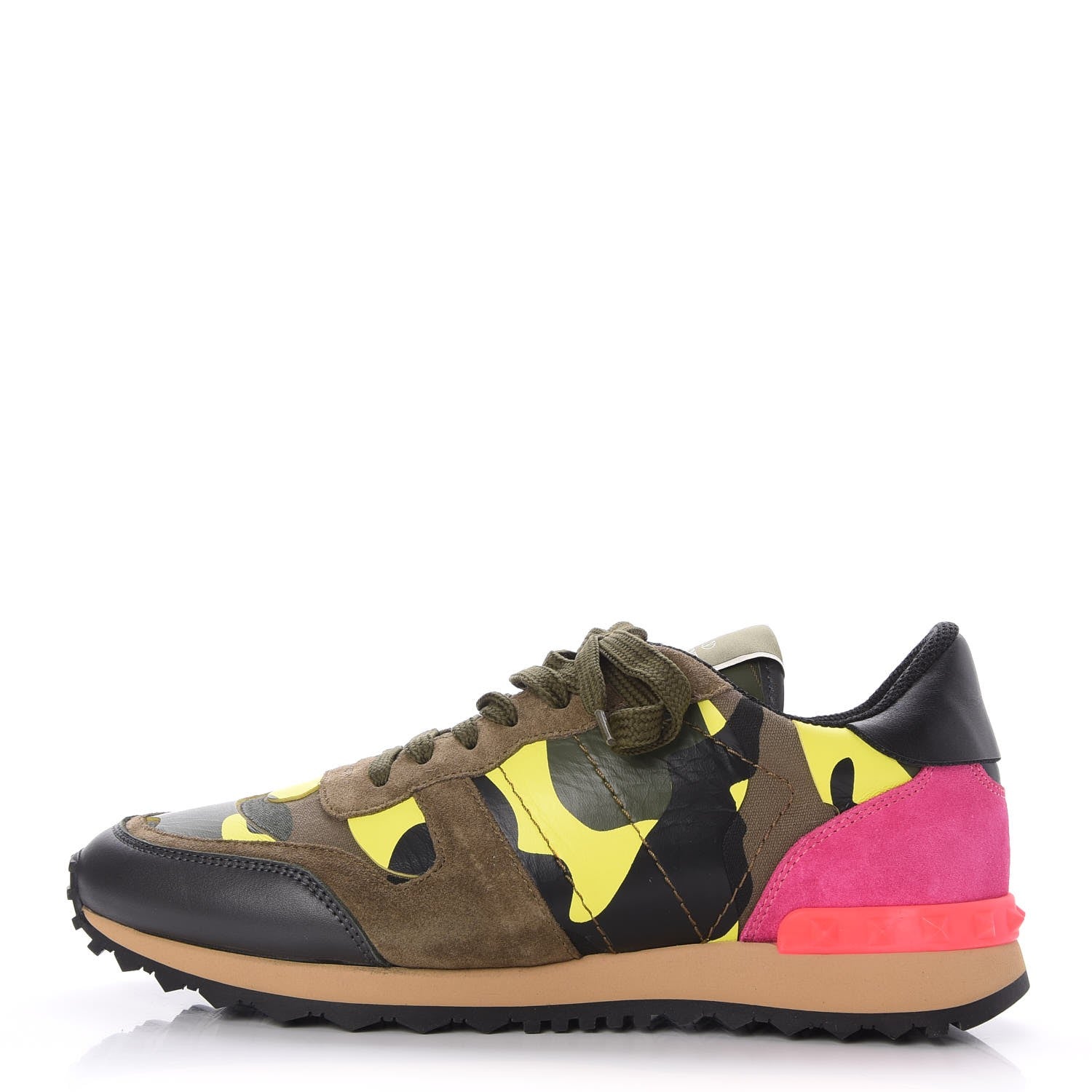 Valentino Garavani Nappa Suede Camouflage Womens Rockrunner Sneakers 39 Military Green 1 of 9