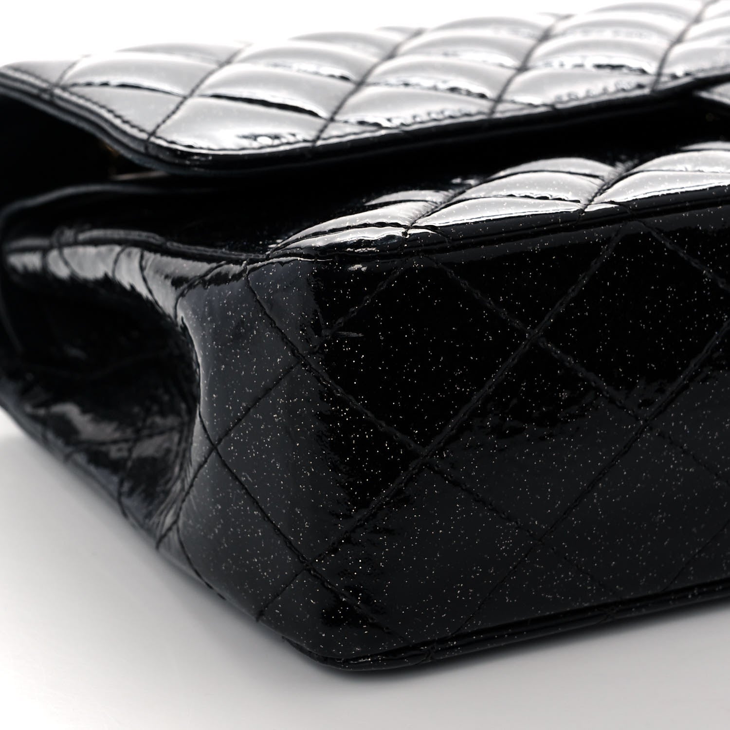 Chanel Patent Quilted Sparkle Glitter Medium Double Flap Black 9 of 14
