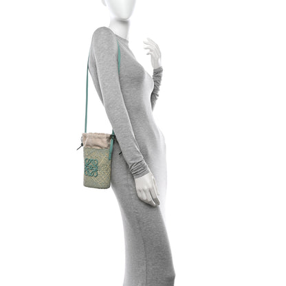 Loewe Iraca Palm Calfskin Anagram Square Pocket Bucket Bag Natural Fresh Mint 2 of 10
