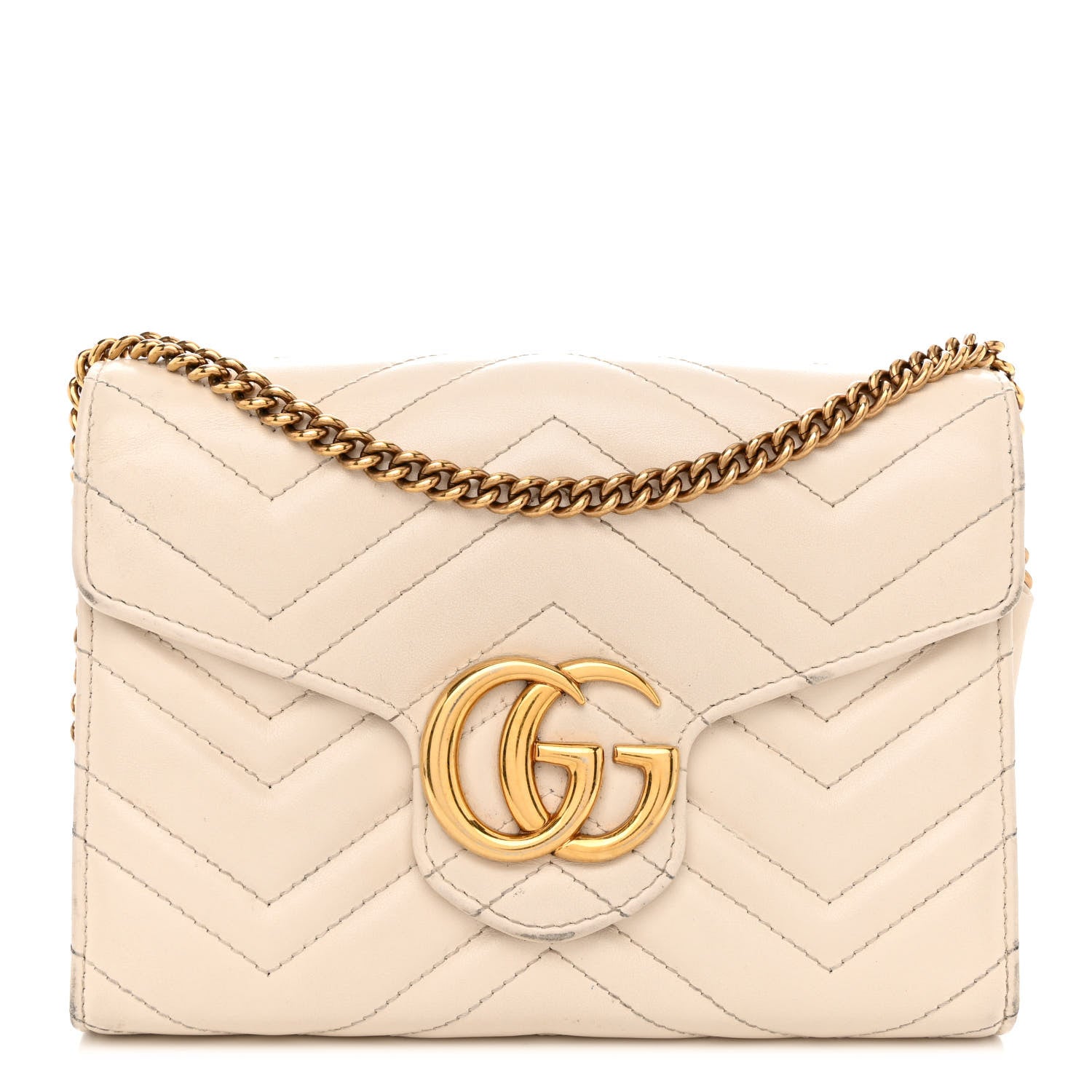 Gucci Calfskin Matelasse GG Marmont Chain Wallet Mystic White 1 of 13