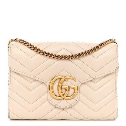 Gucci Calfskin Matelasse GG Marmont Chain Wallet Mystic White 1 of 13
