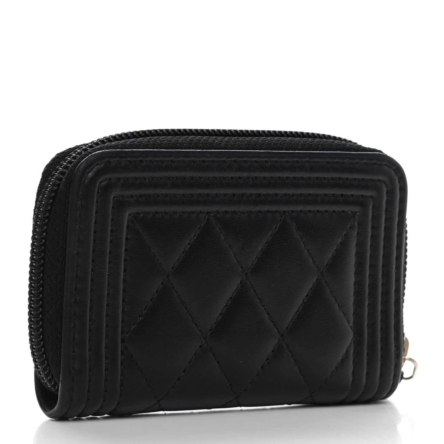 Lambskin Quilted Zip Around Boy Coin Purse Wallet Black