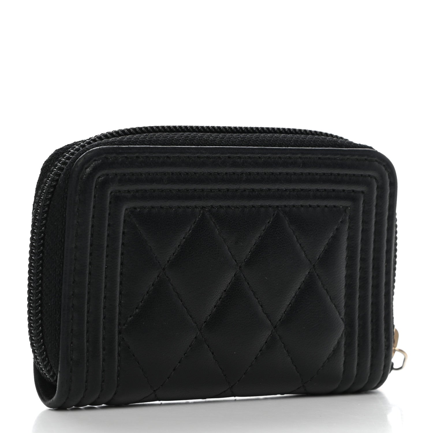 Chanel Lambskin Quilted Zip Around Boy Coin Purse Wallet Black 3 of 9