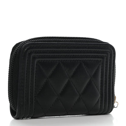 Chanel Lambskin Quilted Zip Around Boy Coin Purse Wallet Black 3 of 9