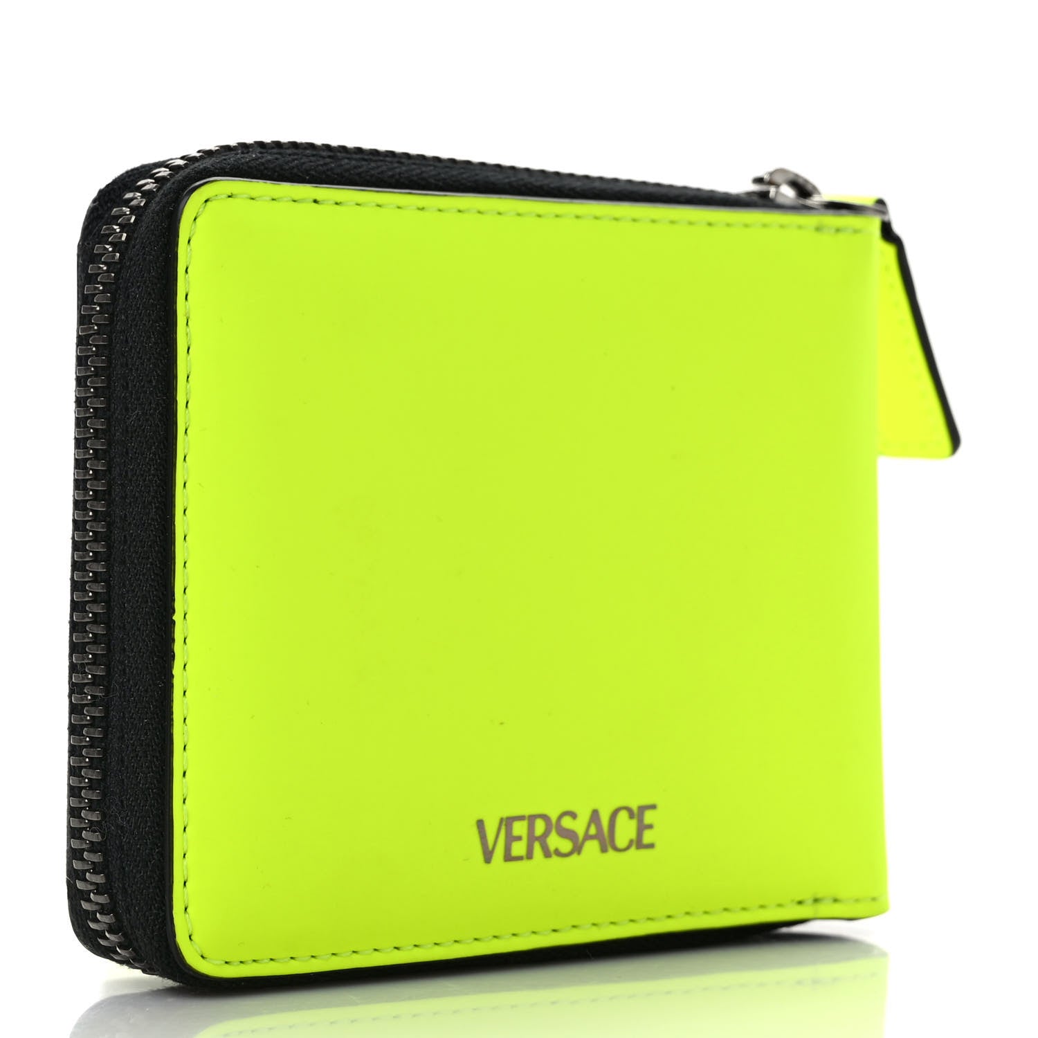 Versace Calfskin Rubber Medusa Biggie Bifold Compact Zip Around Wallet Fluorescent Yellow 3 of 6