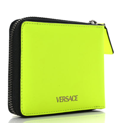 Versace Calfskin Rubber Medusa Biggie Bifold Compact Zip Around Wallet Fluorescent Yellow 3 of 6