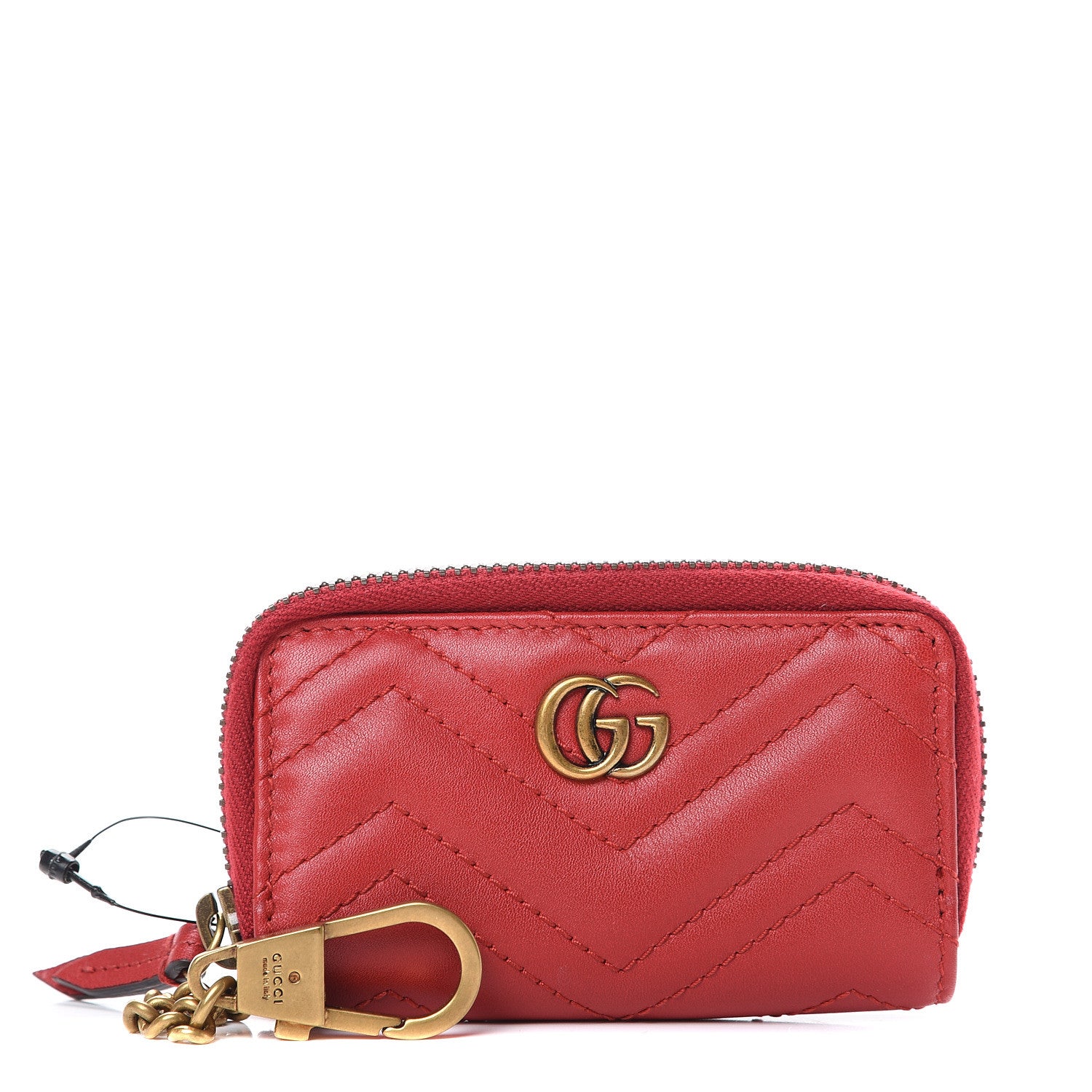 Gucci Calfskin Matelasse GG Marmont Zip Around Key Case Hibiscus Red 1 of 5