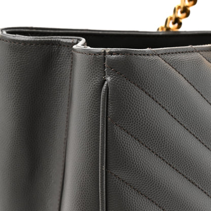 Saint Laurent Grain De Poudre Matelasse Chevron Monogram Shopping Bag Fog 17 of 18