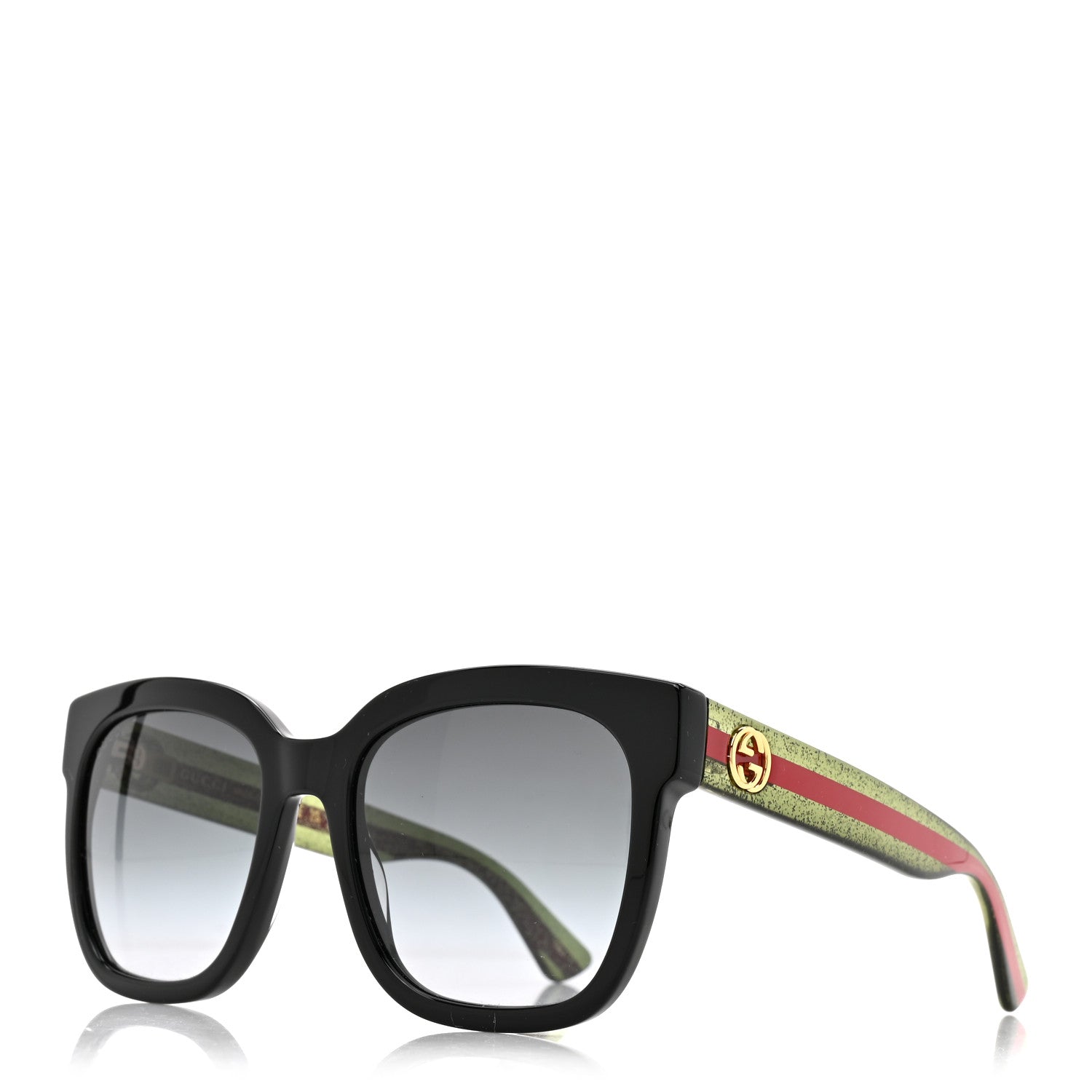 Gucci Acetate Square Frame Web Glitter Sunglasses GG0034SN Black Green 1 of 8
