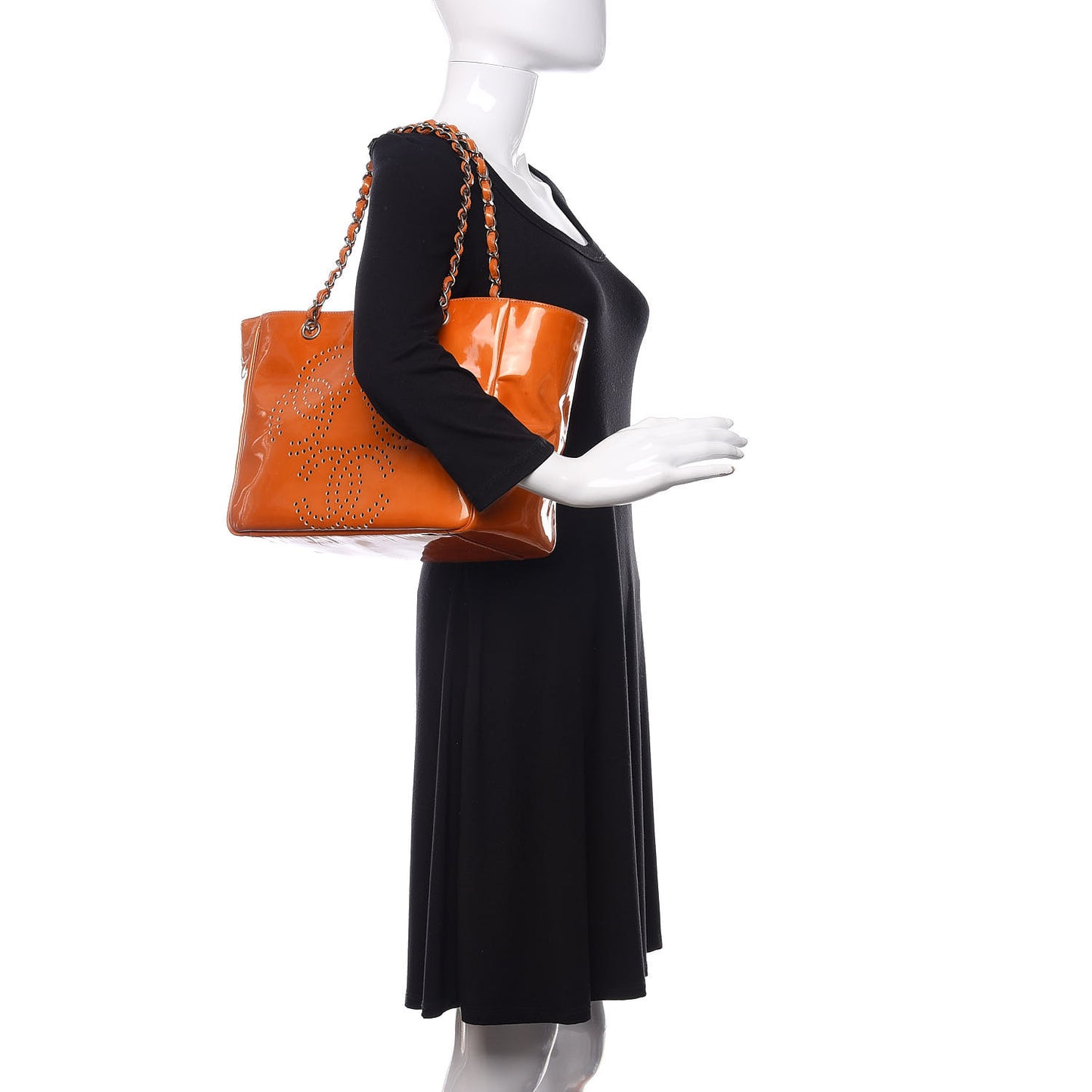 Patent Perforated CC Shopping Tote Orange