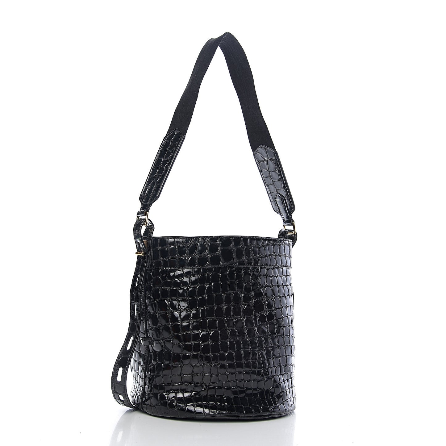 Calfskin Crocodile Embossed Bucket Bag Black
