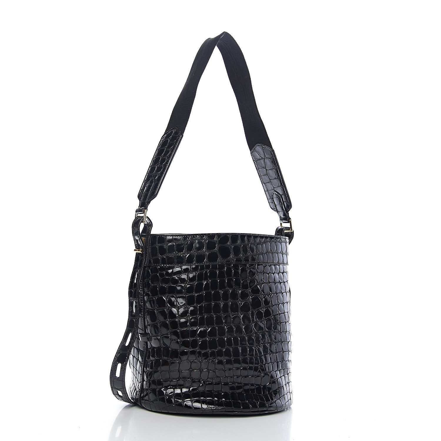 Tom Ford Calfskin Crocodile Embossed Bucket Bag Black 2 of 8