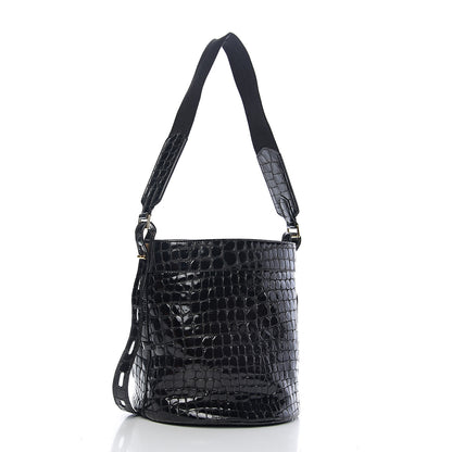 Tom Ford Calfskin Crocodile Embossed Bucket Bag Black 2 of 8