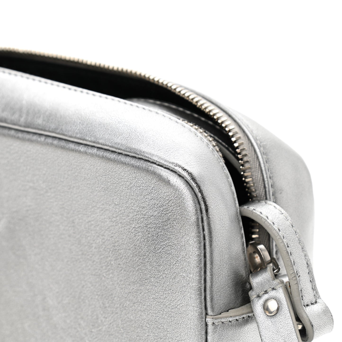 Metallic Calfskin Monogram Small Lou Camera Bag Silver