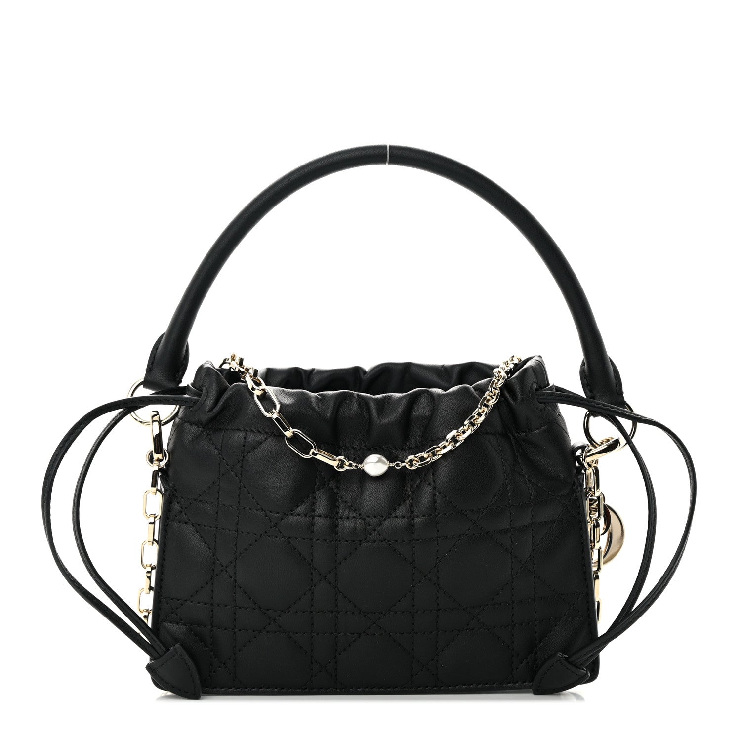 Christian Dior Lambskin Cannage Mini Top Handle Drawstring Bag Black 1 of 10