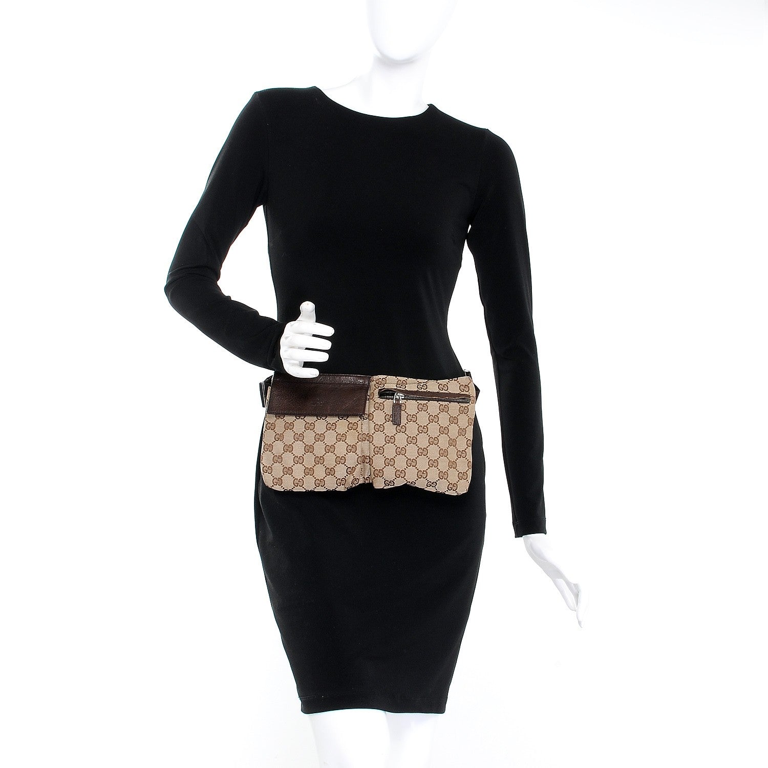 Gucci GG Monogram Double Pocket Belt Bag Dark Brown 2 of 9