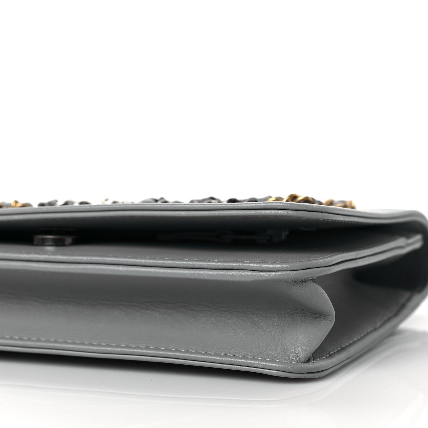 Calfskin Chain 20s Signe Wallet on Chain WOC Grey