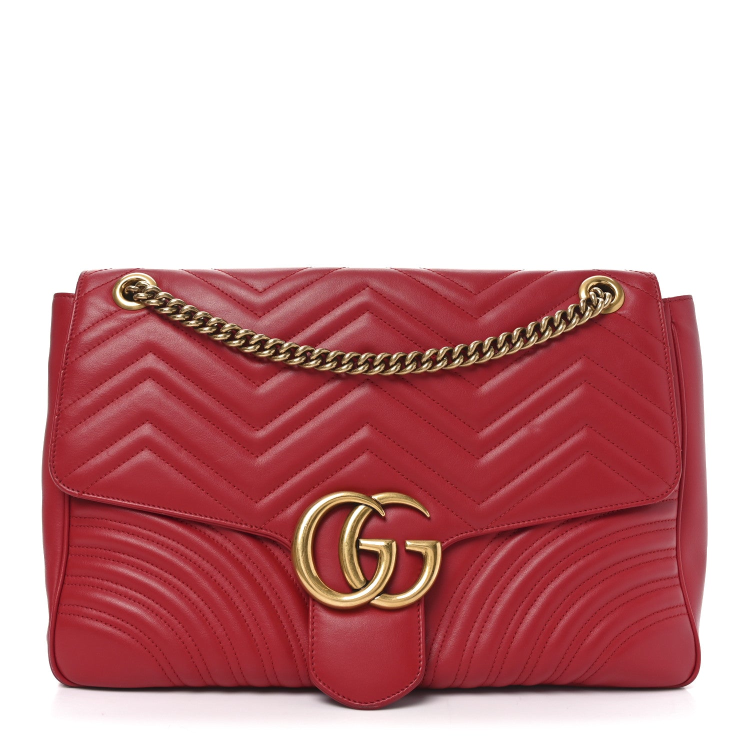 Gucci Calfskin Matelasse Large GG Marmont Shoulder Bag Hibiscus Red 1 of 11