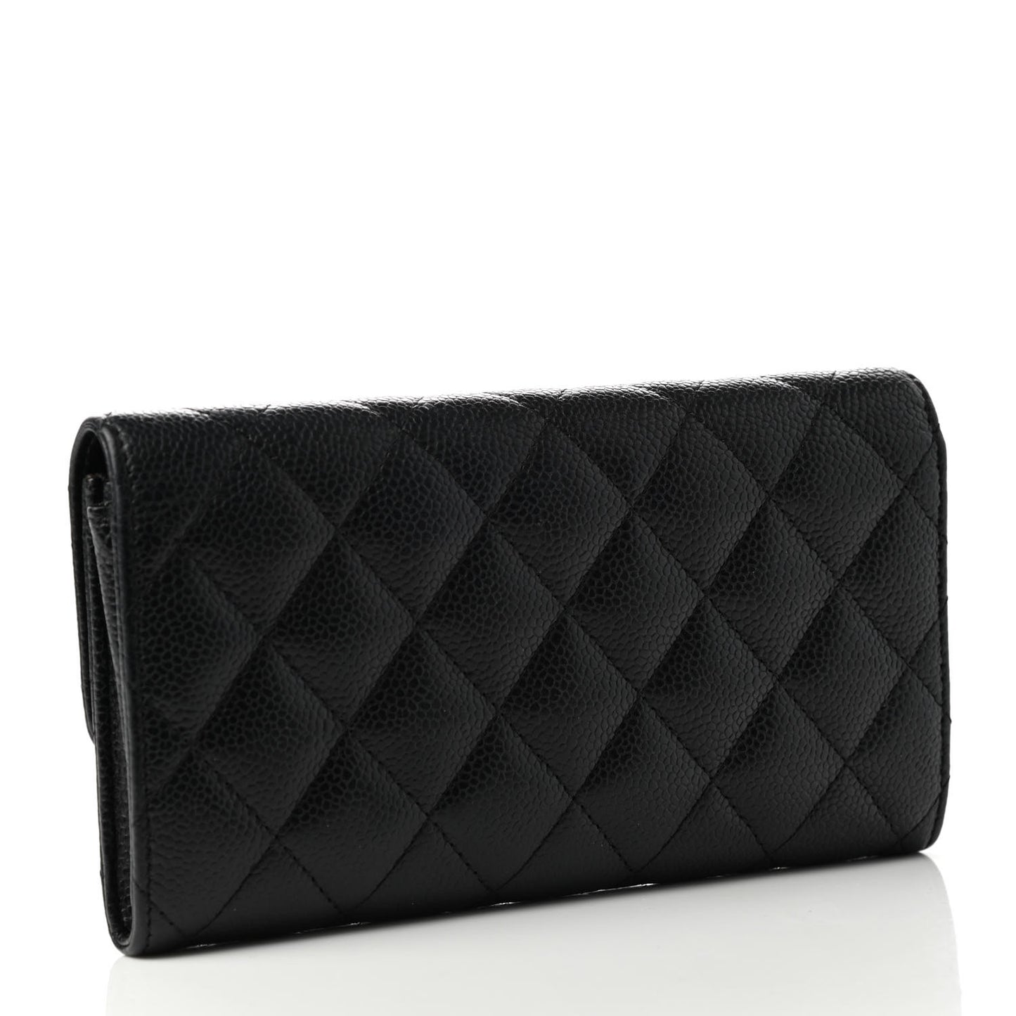 Caviar Quilted Large Gusset Flap Wallet Black