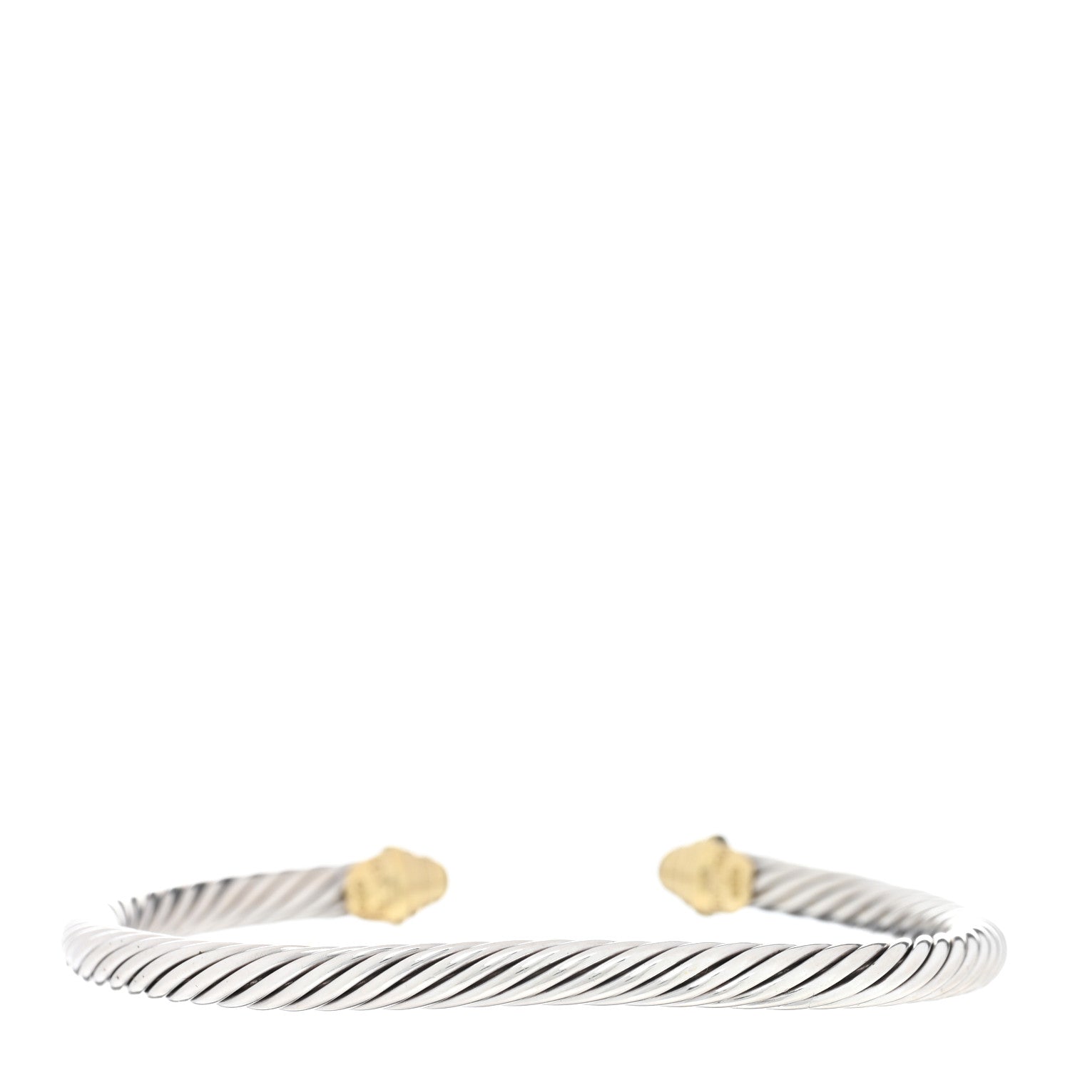 David Yurman Sterling Silver 18K Yellow Gold Diamond 4mm Cable Bracelet 2 of 3