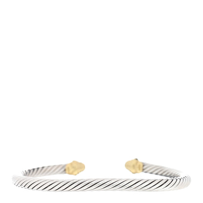 David Yurman Sterling Silver 18K Yellow Gold Diamond 4mm Cable Bracelet 2 of 3
