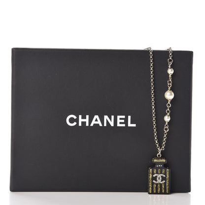Chanel Resin Strass Perfume Bottle CC Necklace Black Gold 7 of 7