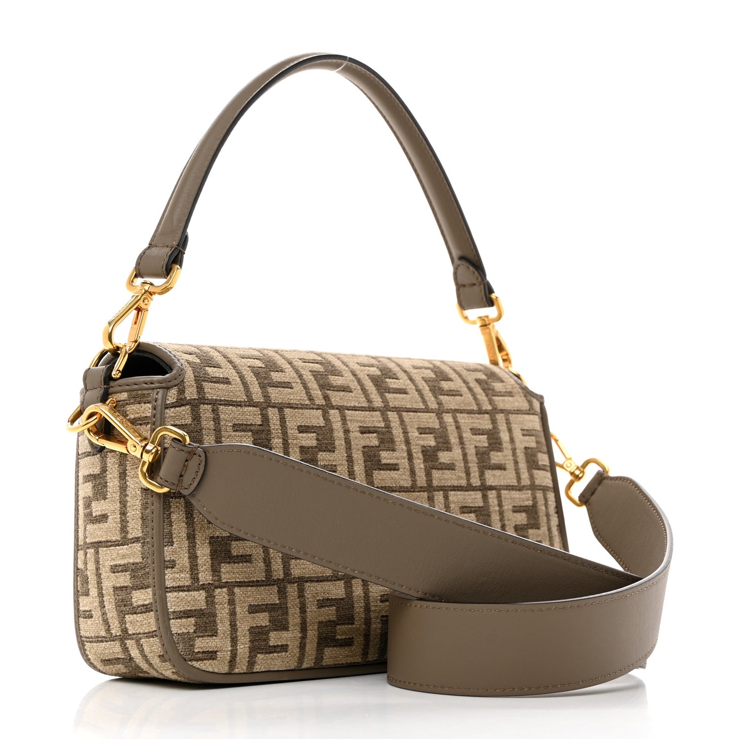 Chenille Vitello Seta FF Embroidered Baguette Tortora