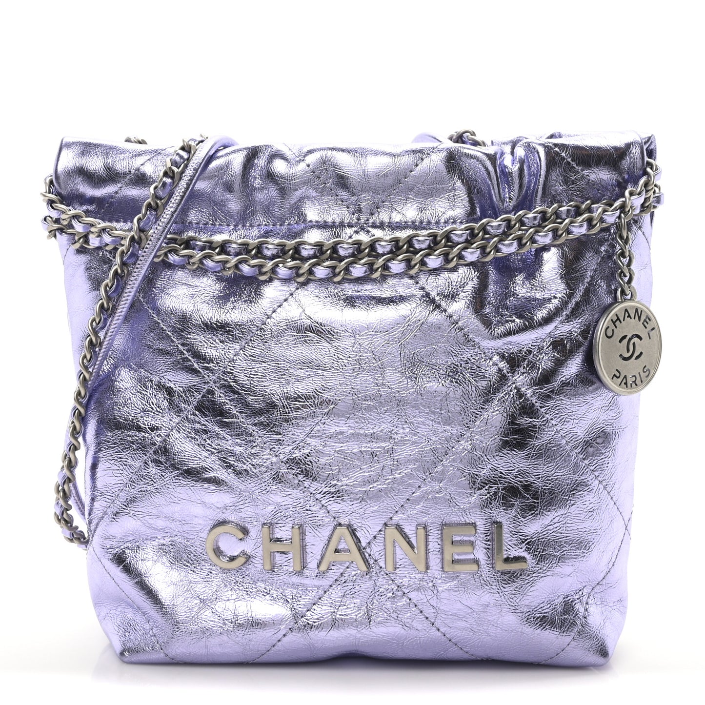 Metallic Calfskin Quilted Mini Chanel 22 Lilac