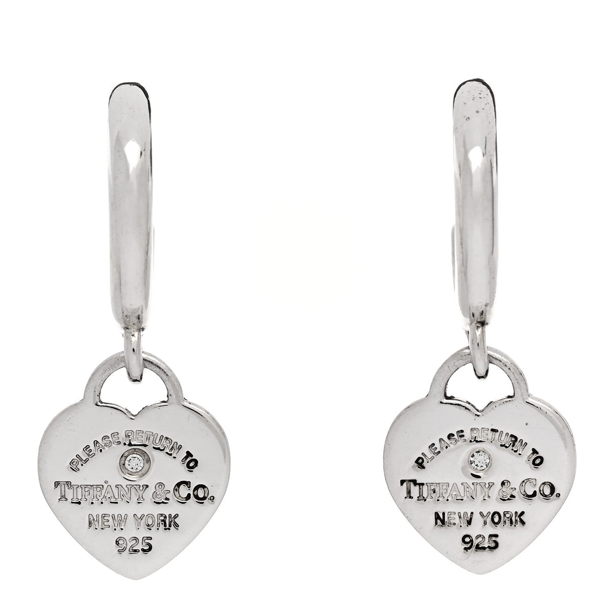 Tiffany Sterling Silver Diamond Mini Return To Tiffany Heart Hoop Earrings 1 of 4