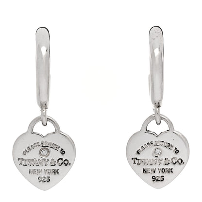Tiffany Sterling Silver Diamond Mini Return To Tiffany Heart Hoop Earrings 1 of 4