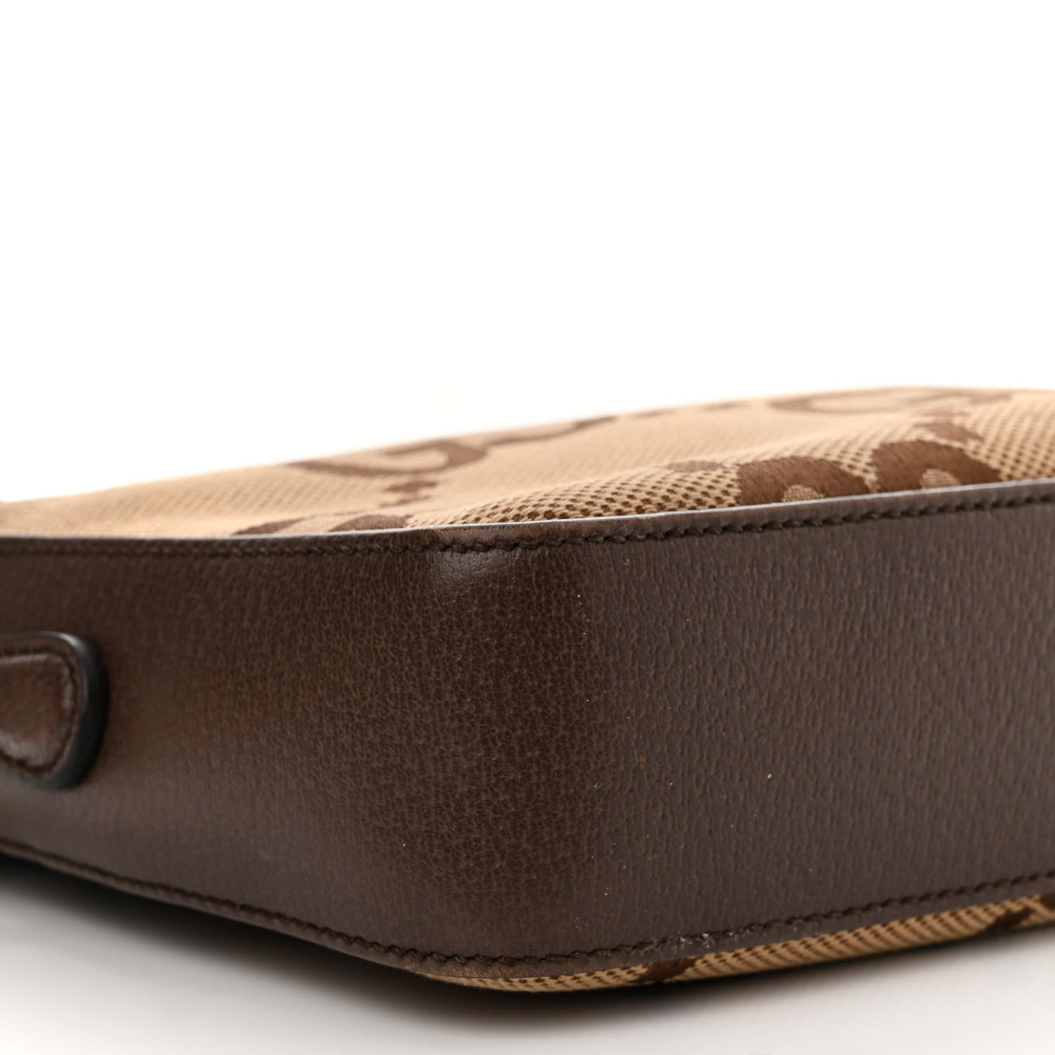 Gucci Monogram Jumbo GG Textured Dollar Calfskin Web Messenger Shoulder Bag Camel Ebony New Acero 9 of 10