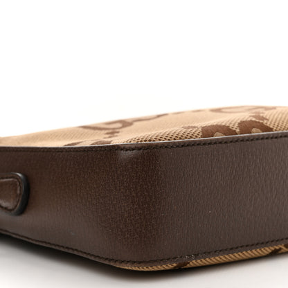 Gucci Monogram Jumbo GG Textured Dollar Calfskin Web Messenger Shoulder Bag Camel Ebony New Acero 9 of 10