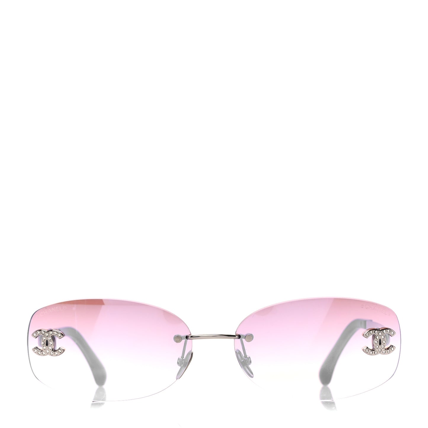 Metal Mirrored Crystal CC Oval Sunglasses 71559 Pink