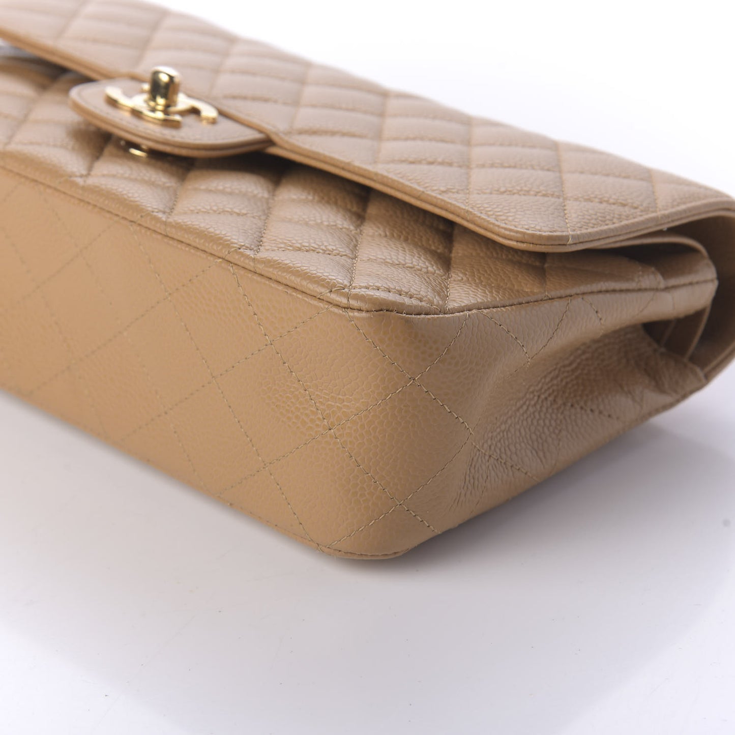 Caviar Quilted Medium Double Flap Beige