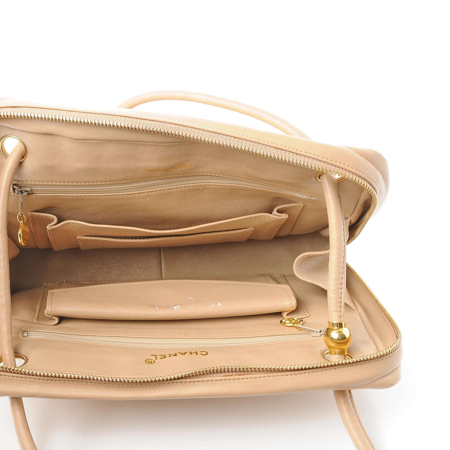 Lambskin Chevron Quilted Shoulder Bag Beige
