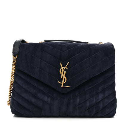 Saint Laurent Suede Calfskin Y Quilted Monogram Medium Loulou Chain Satchel Deep Marine 1 of 12