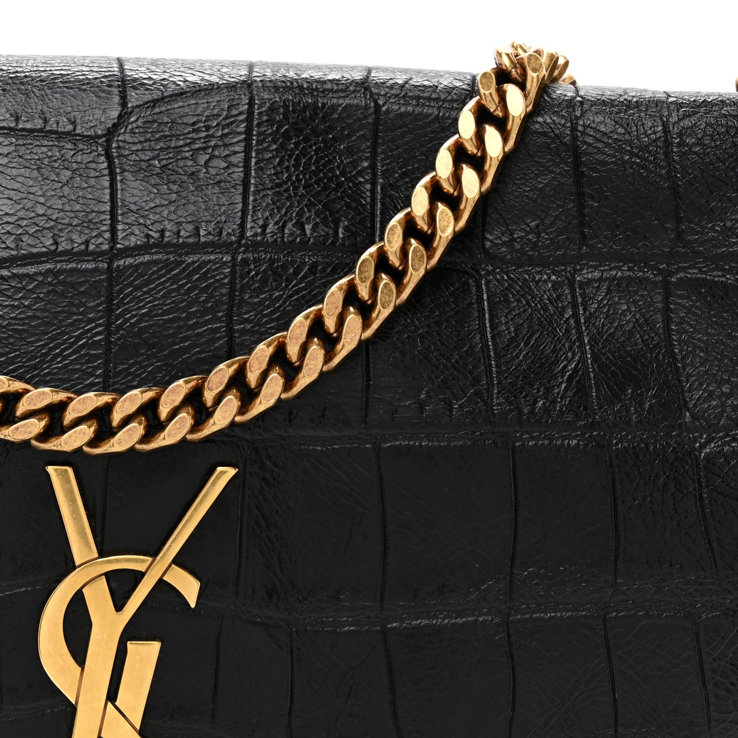 Calfskin Crocodile Embossed Suede Medium Reversible Monogram Kate Satchel Military Taupe
