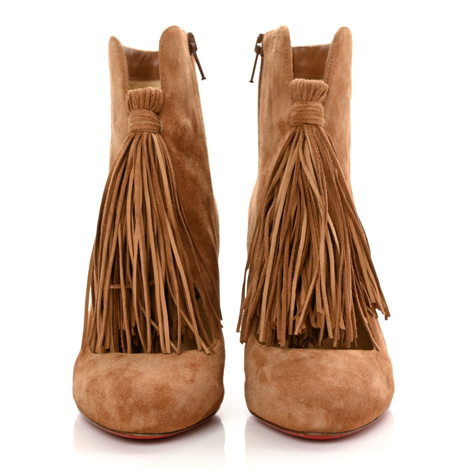 Christian Louboutin Suede Fringe Christina 85 Booties 36 Noisette 2 of 9