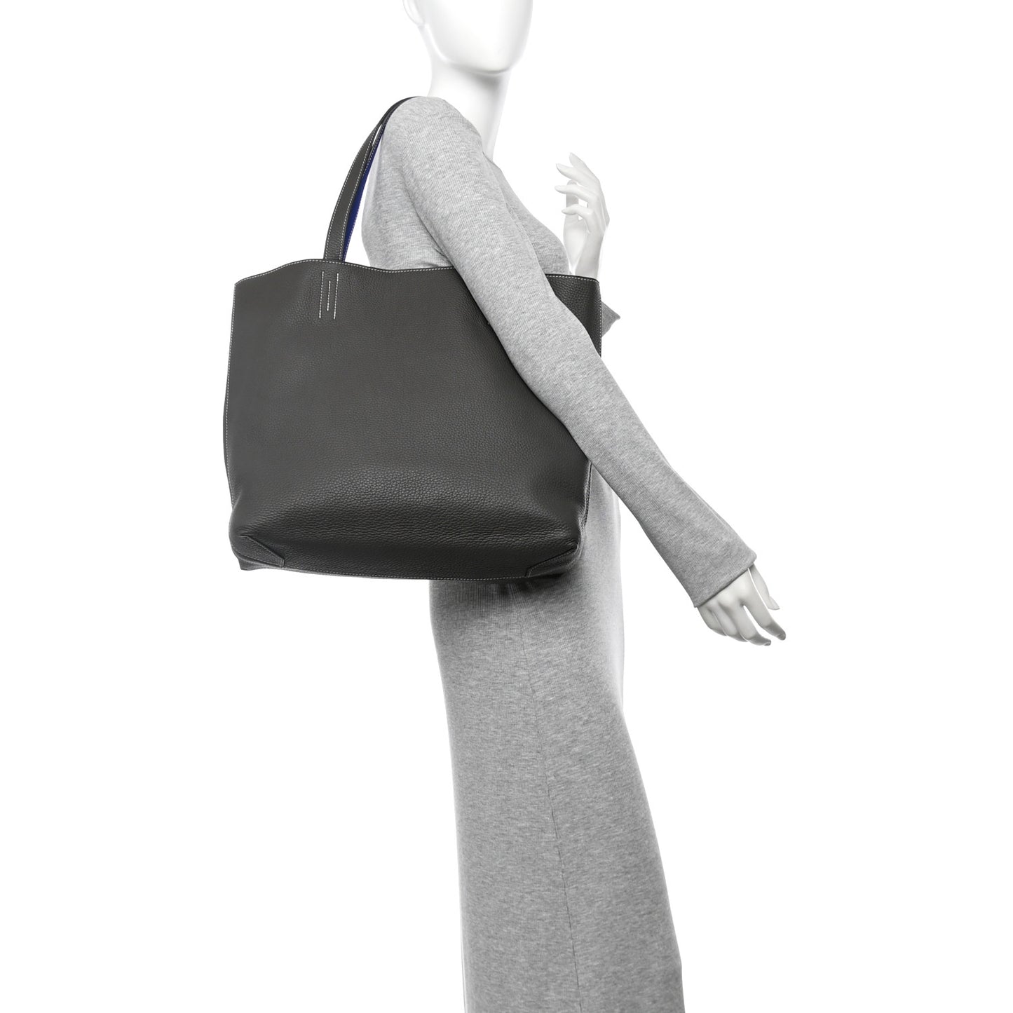 Taurillon Clemence Double Sens 36 Reversible Tote Etain Bleu Electrique
