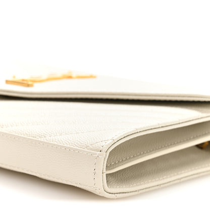 Saint Laurent Grain De Poudre Matelasse Chevron Monogram Chain Wallet Crema Soft 9 of 10