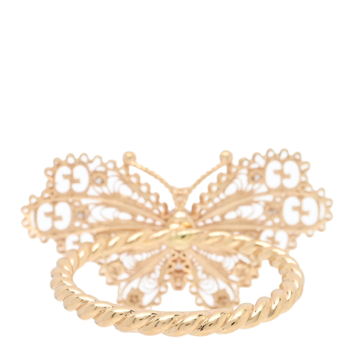 Gucci 18K Yellow Gold Diamond Butterfly Ring 56 7.75 4 of 6