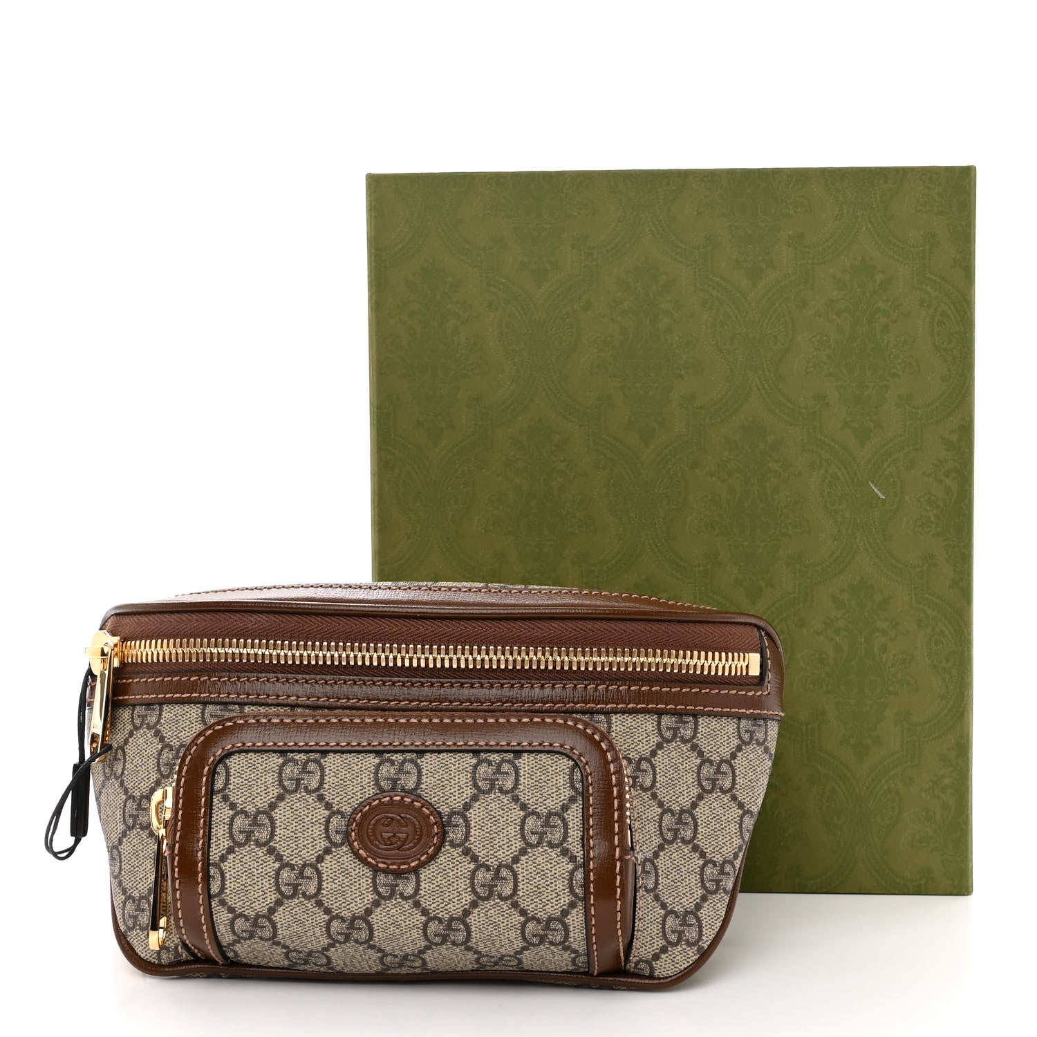 Gucci GG Supreme Monogram Textured Calfskin Retro Interlocking G Belt Bag Beige Ebony Brown Sugar 10 of 10