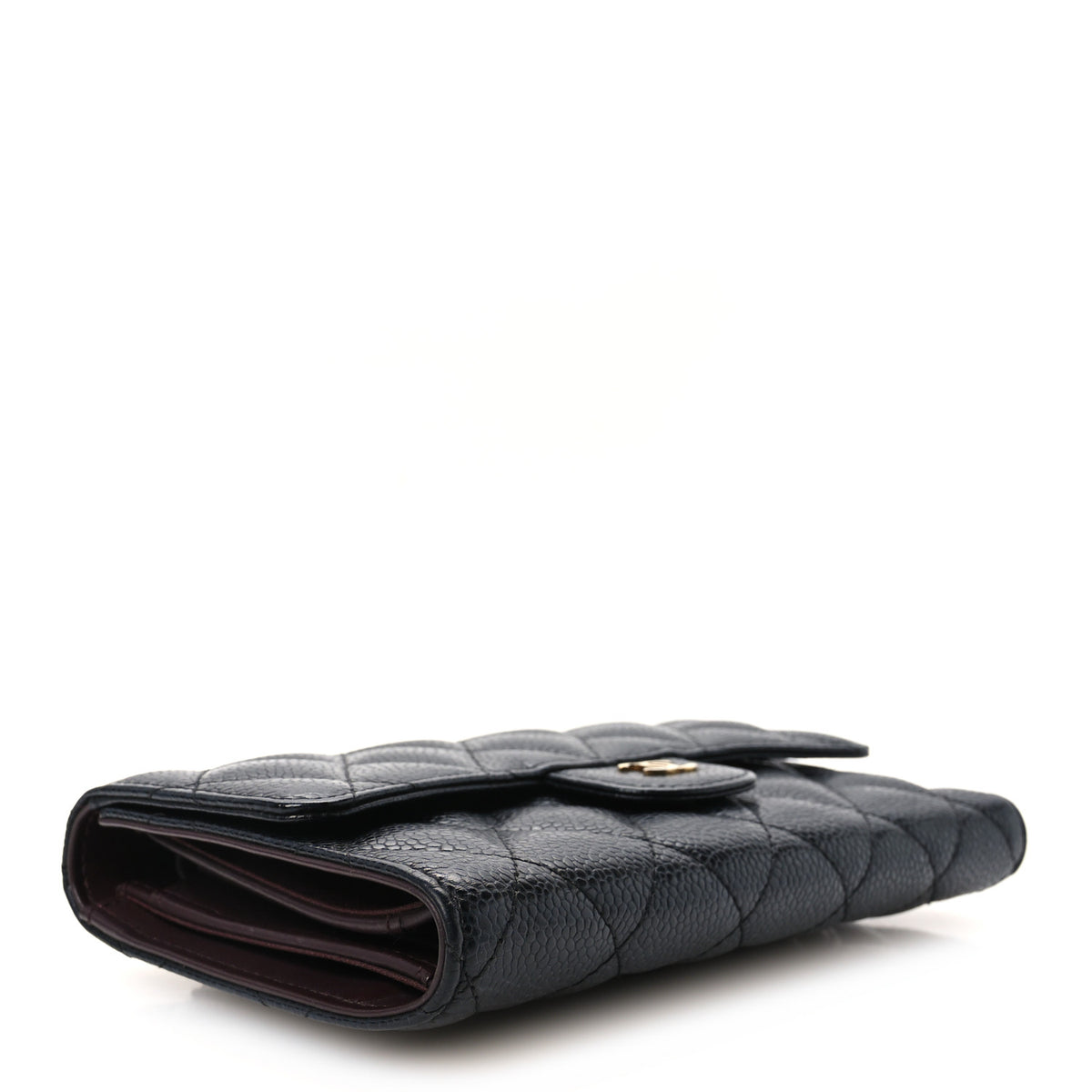 Caviar Quilted Long Flap Wallet Black