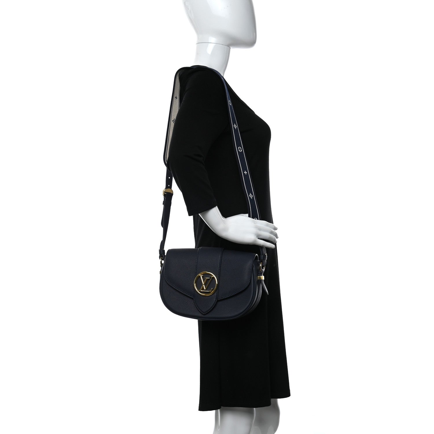 Louis Vuitton Grained Calfskin LV Pont 9 Soft MM Bleu Marine 2 of 8